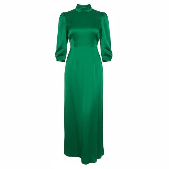 J.Crew Collection Emerald Green 100% Silk Mock Neck Maxi Dress – Size 4 - Picture 1 of 5